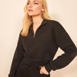 NWT Reformation Marla Zip Sweatshirt Black small
